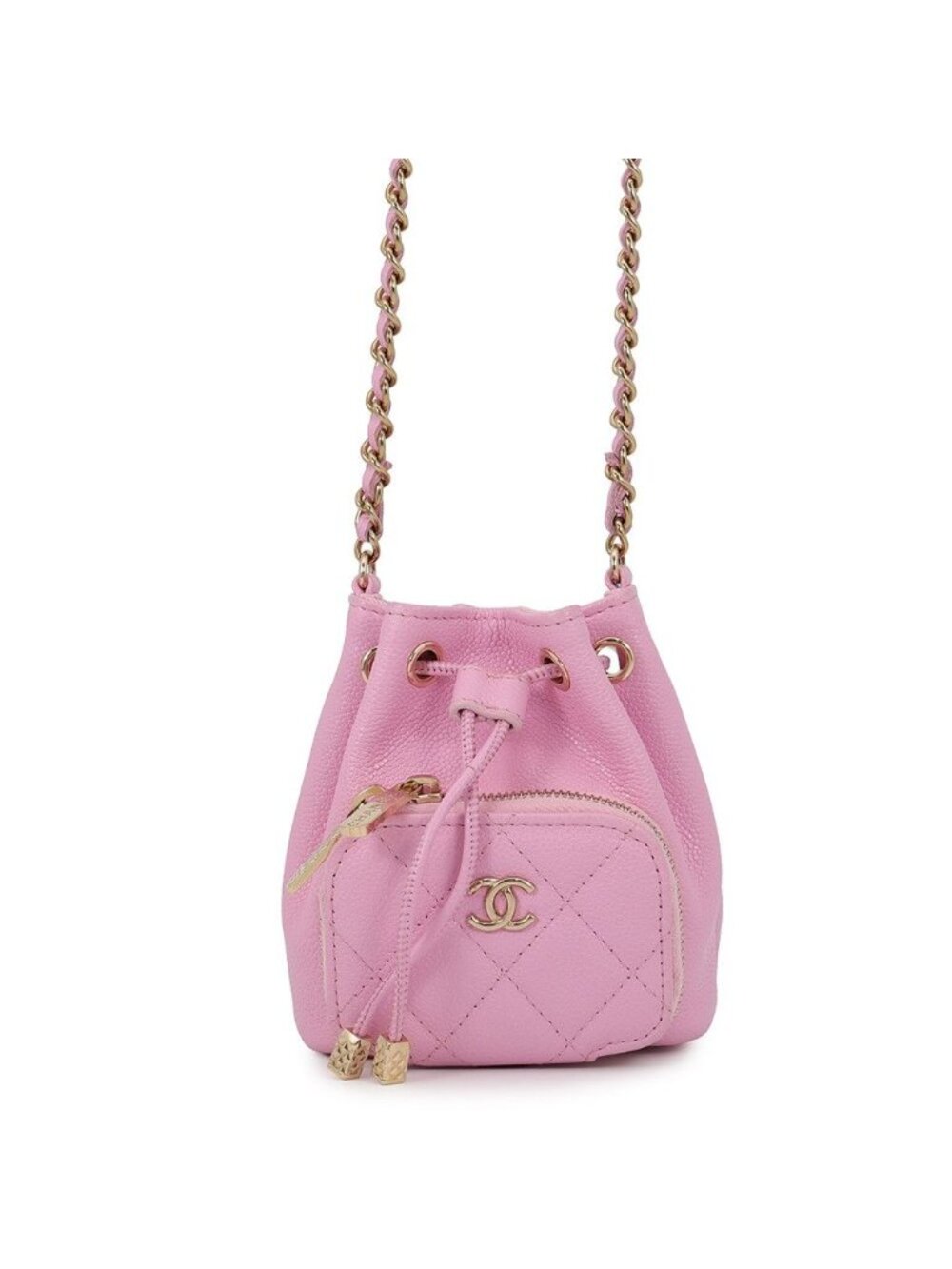 Chanel Chain Shoulder Bag CC Logo Drawstring Caviar Leather